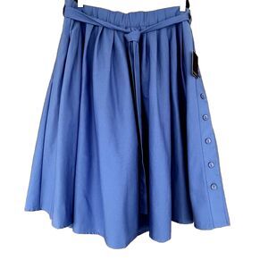 Eloquii Periwinkle Blue Button Side Belted Twirl Circle Pleated Skirt Women's 20